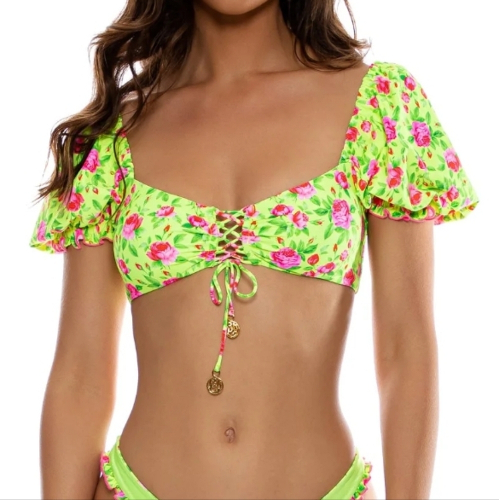 Luli Fama Ti Amo Puff Sleeve Bikini Top